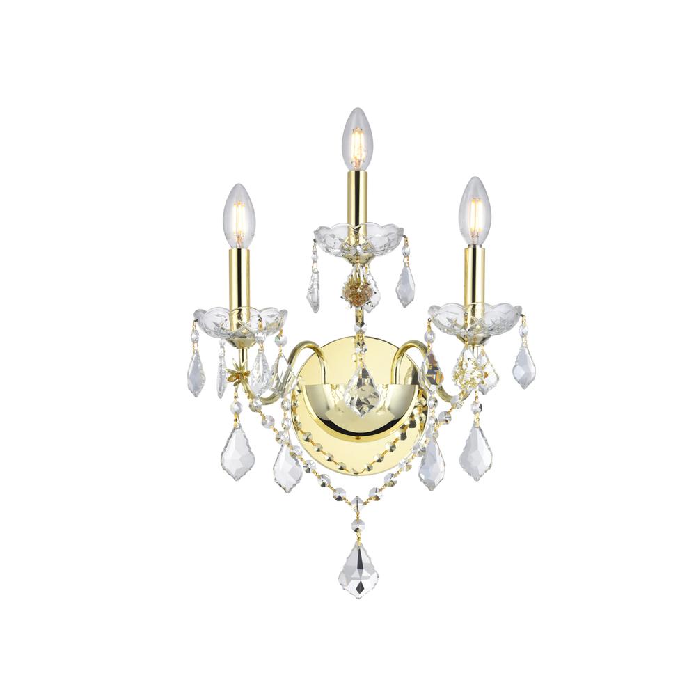 St. Francis 3 light Gold Wall Sconce Clear Royal Cut Crystal. Picture 1