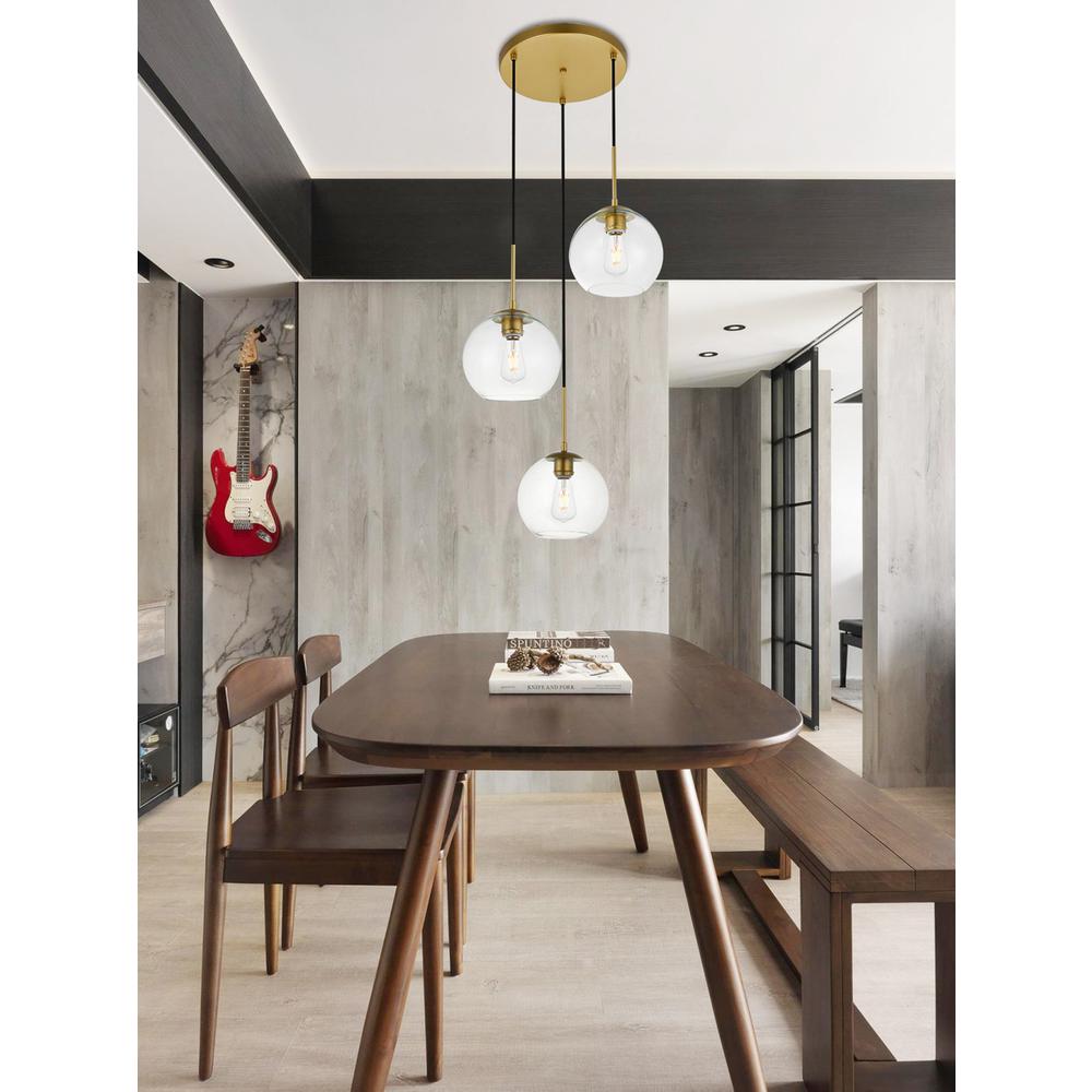 Baxter 3 Lights Brass Pendant With Clear Glass. Picture 6