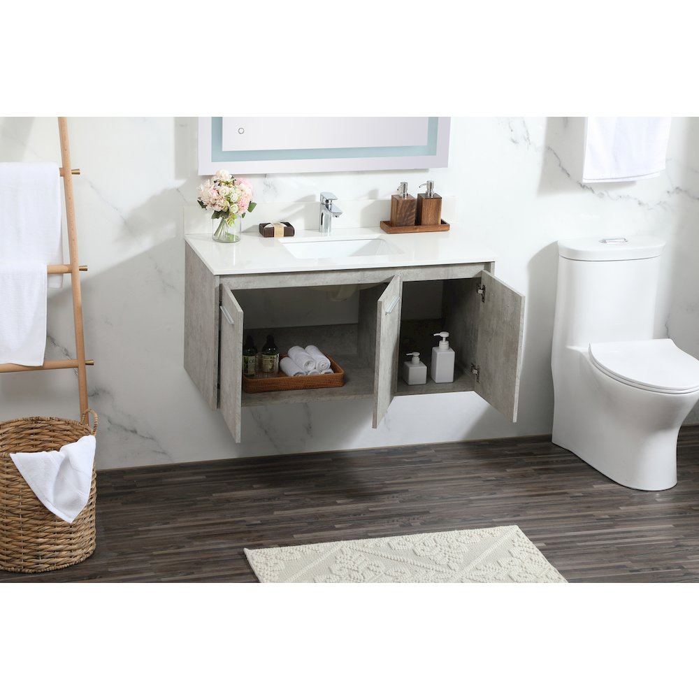 40 Inch Single Bathroom Vanity In Concrete Grey With Backsplash. Picture 4
