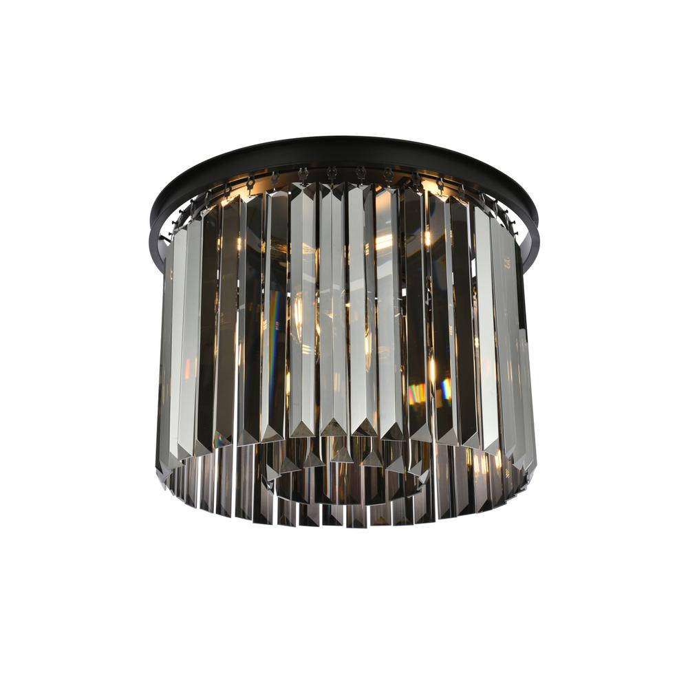 Sydney 6 light Matte Black Flush Mount Silver Shade (Grey) Royal Cut Crystal. Picture 2