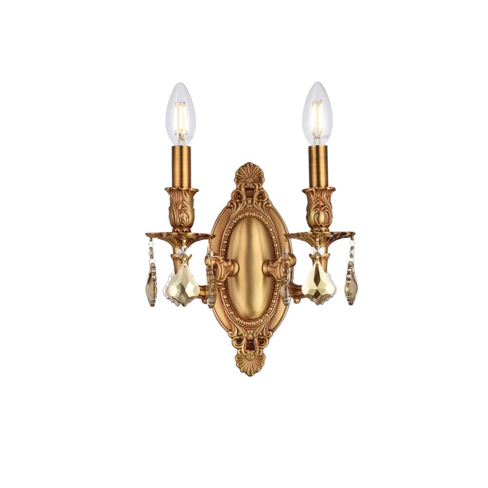 Rosalia 2 light French Gold Wall Sconce Golden Teak (Smoky) Royal Cut Crystal. Picture 1