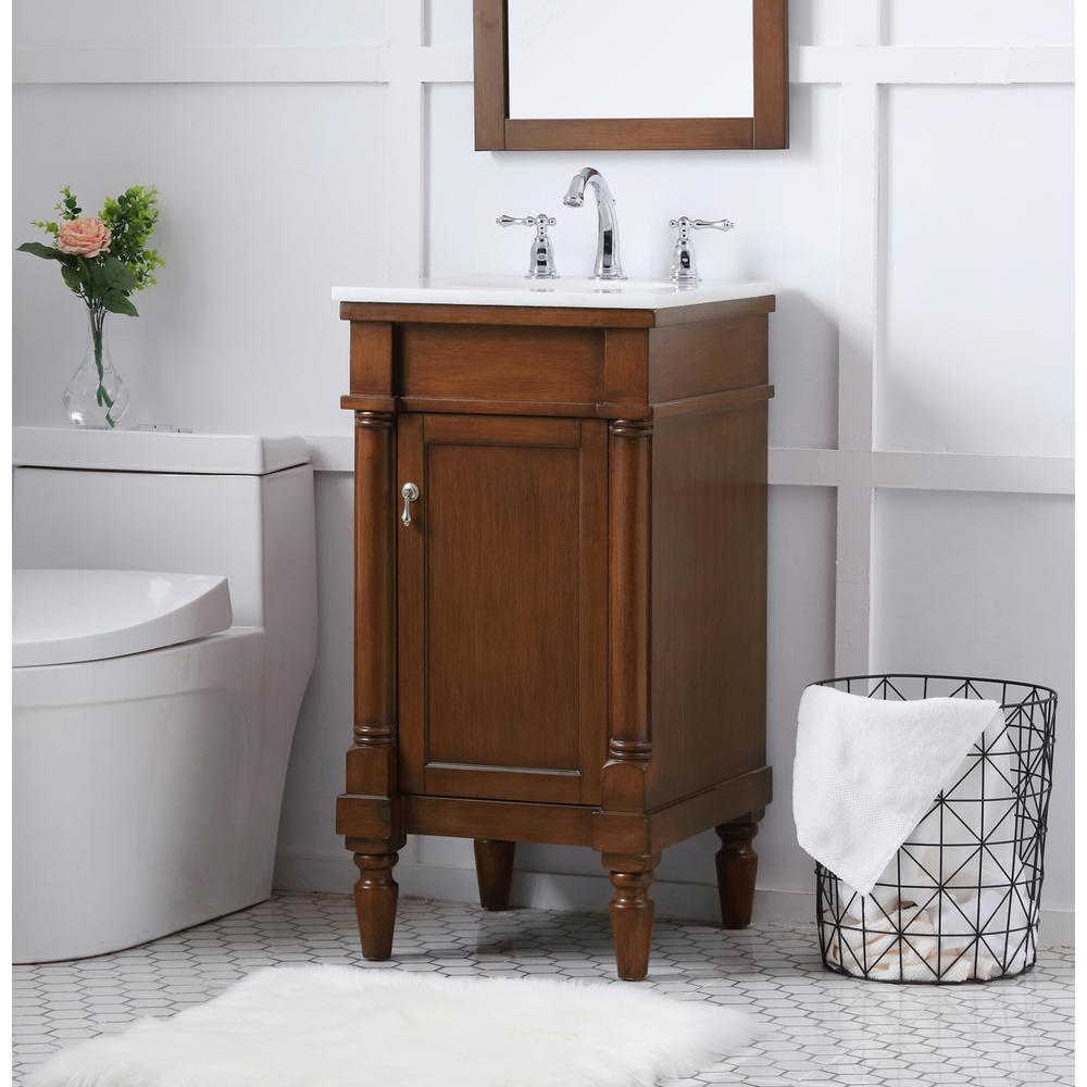 18 inch Single Bathroom vanity in walnut  with ivory white engineered marble. Picture 2