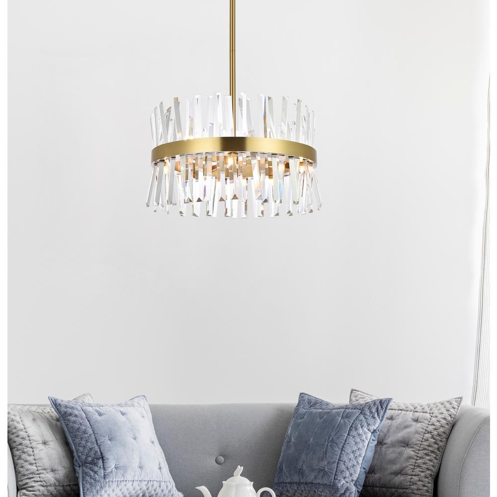 Serephina 20 inch crystal round pendant light in satin gold. Picture 7