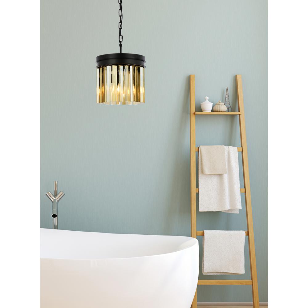 Sydney 3 light Matte Black Pendant Golden Teak (Smoky) Royal Cut Crystal. Picture 8