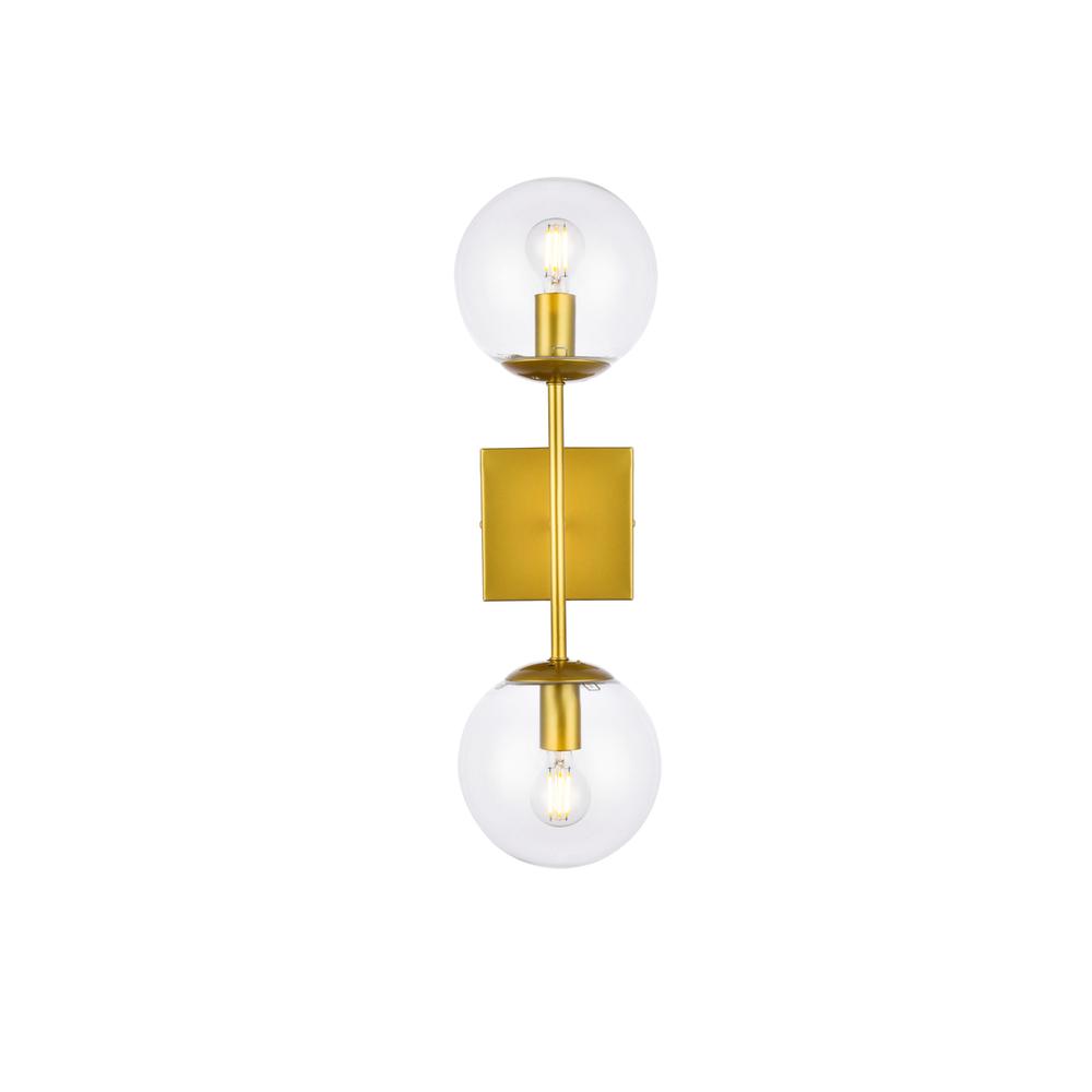 Neri 2 lights brass and clear glass wall sconce. Picture 1