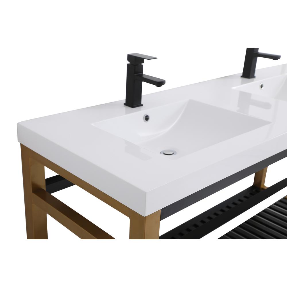 60 inch Double Bathroom Metal Vanity in Golden Black. Picture 10