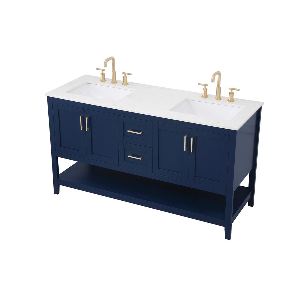 60 inch Double Bathroom Vanity in Blue. Picture 7