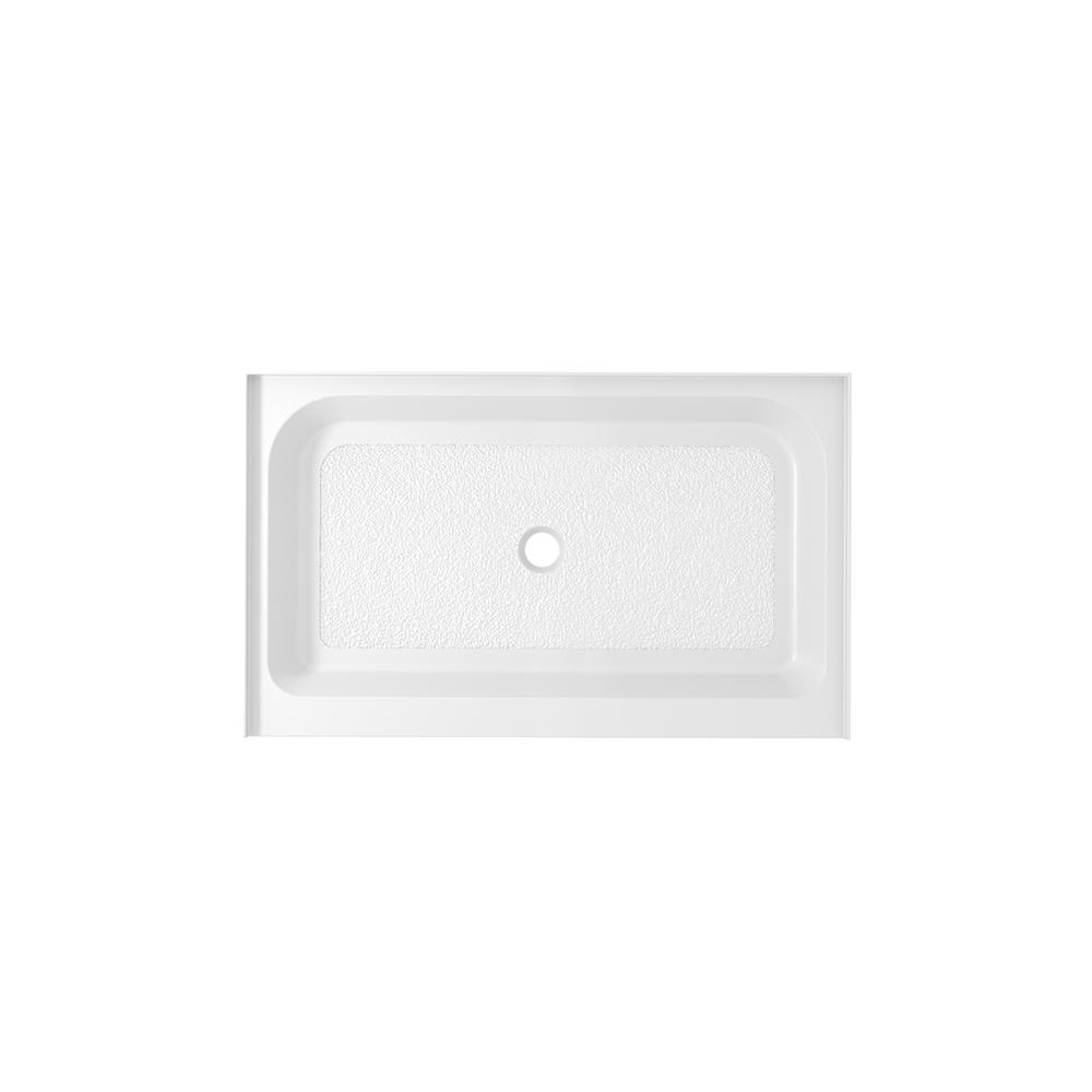 48x32 inch Single threshold shower tray center drain in glossy white. Picture 1