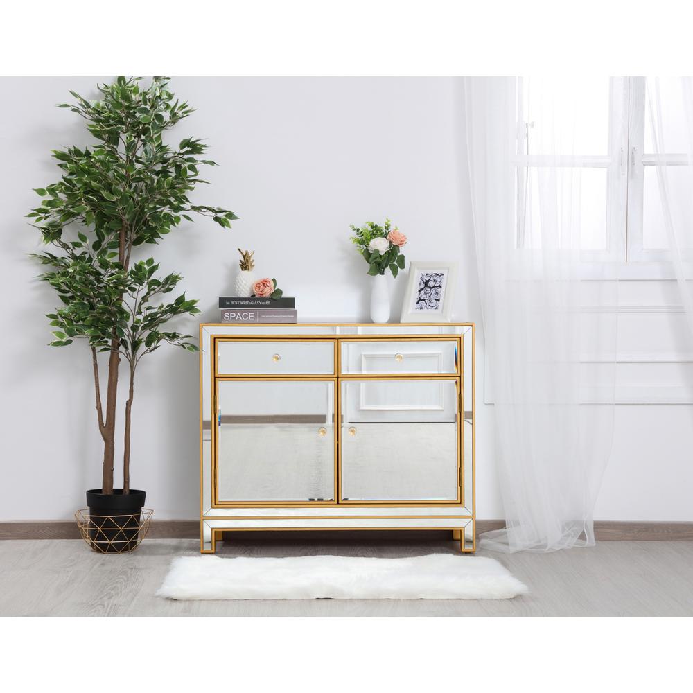 End table 2 drawers 2 doors 38in. W x 12in. D x 32in. H in gold. Picture 3