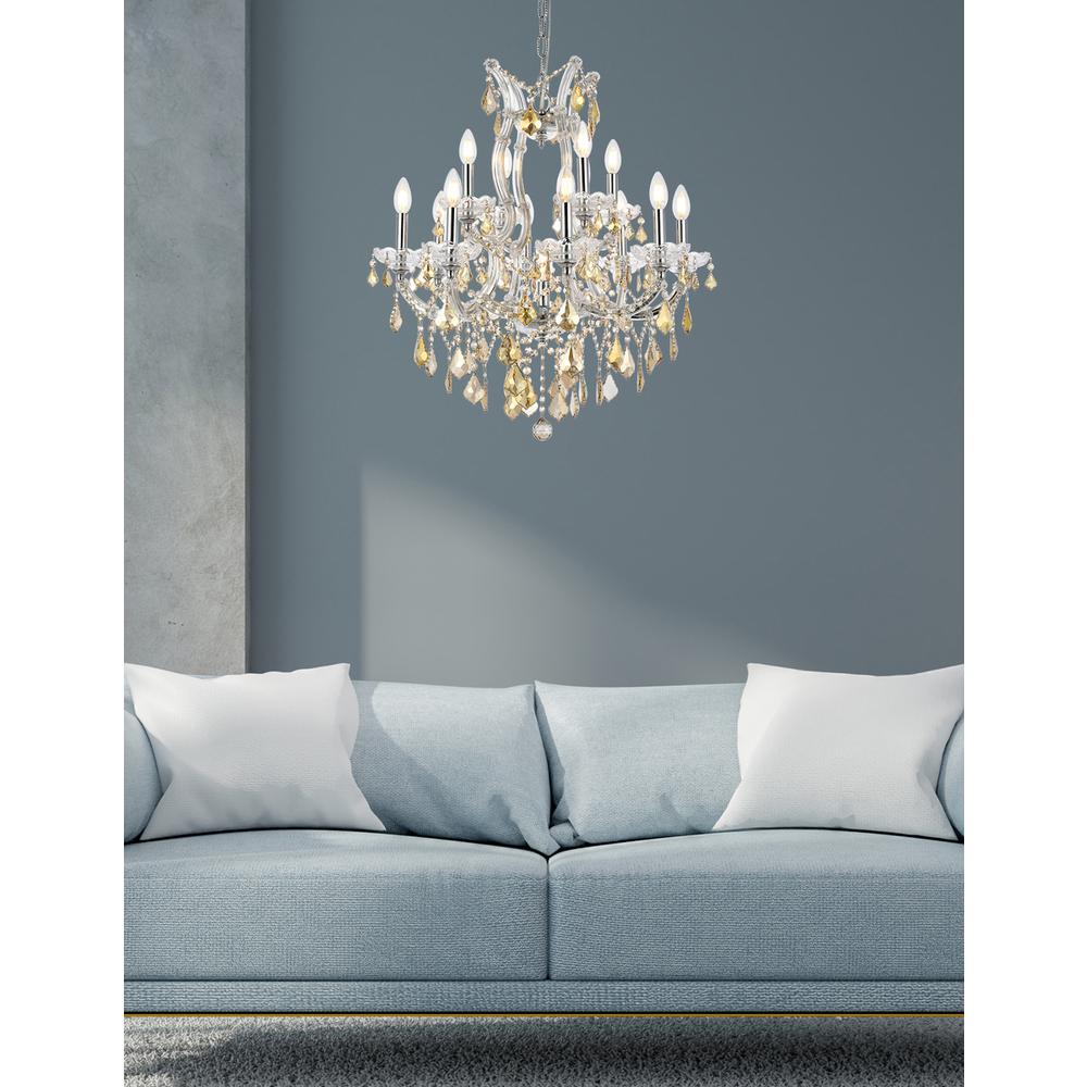 Maria Theresa 13 light Chrome Chandelier Golden Teak (Smoky) Royal Cut Crystal. Picture 7