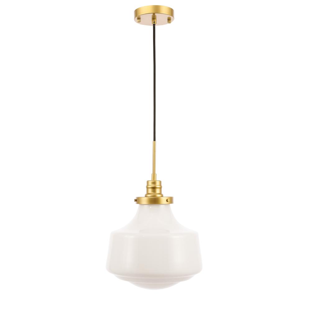 Lyle 1 light Brass and frosted white glass pendant. Picture 4