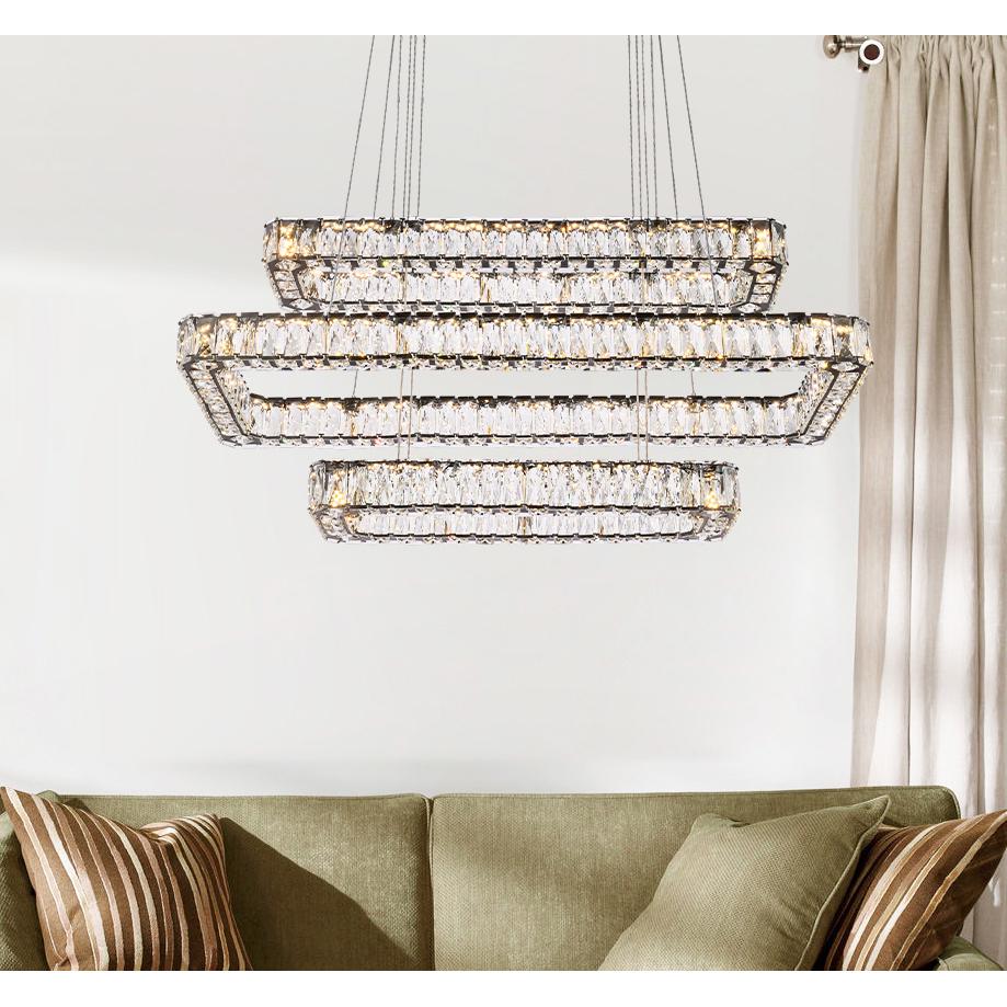 Monroe 42 inch LED triple rectangle pendant in black. Picture 8