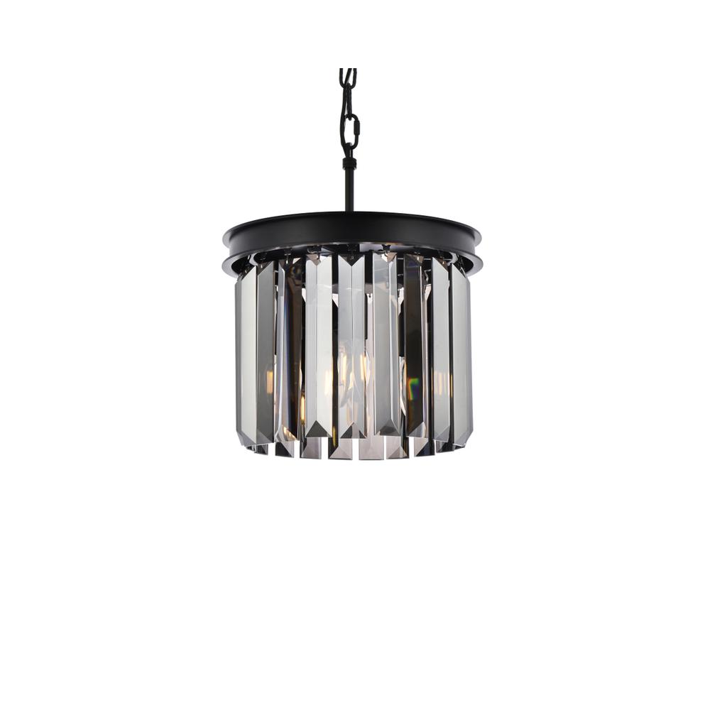 Sydney 3 light Matte Black Pendant Silver Shade (Grey) Royal Cut Crystal. Picture 2
