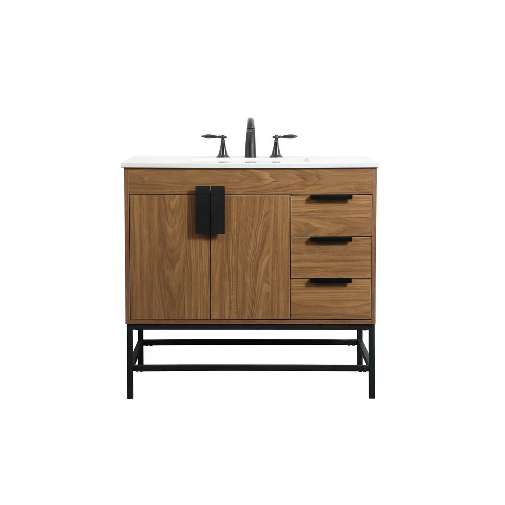 36 inch Single bathroom vanity in walnut brown. Picture 1