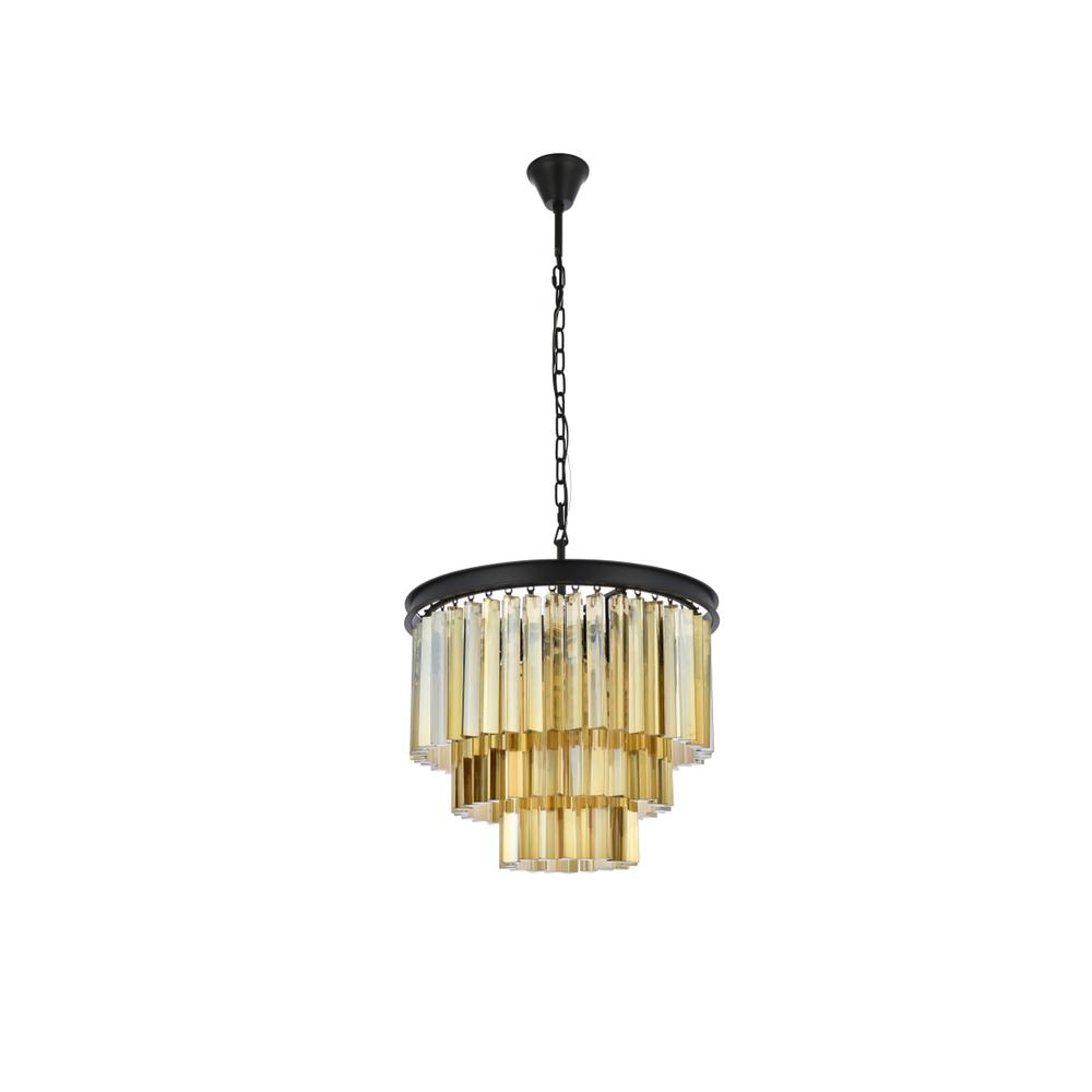 Sydney 9 light Matte Black Chandelier Golden Teak (Smoky) Royal Cut Crystal. Picture 6