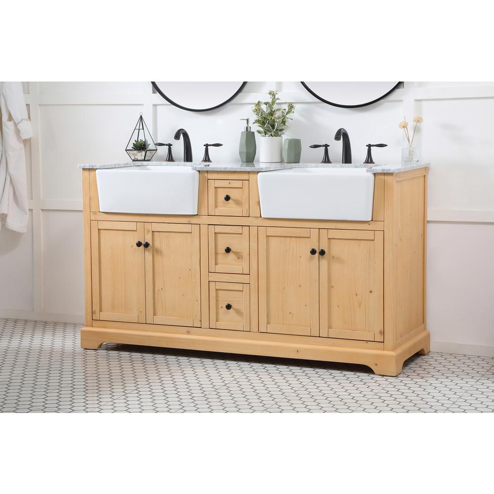 60 inch double bathroom vanity in natural wood. Picture 2