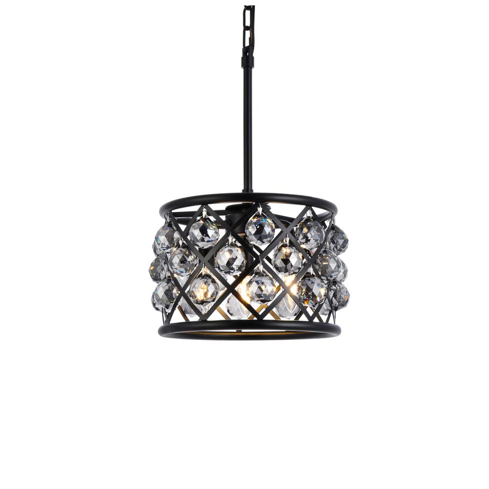 Madison 3 light Matte Black Pendant Silver Shade (Grey) Royal Cut Crystal. Picture 2