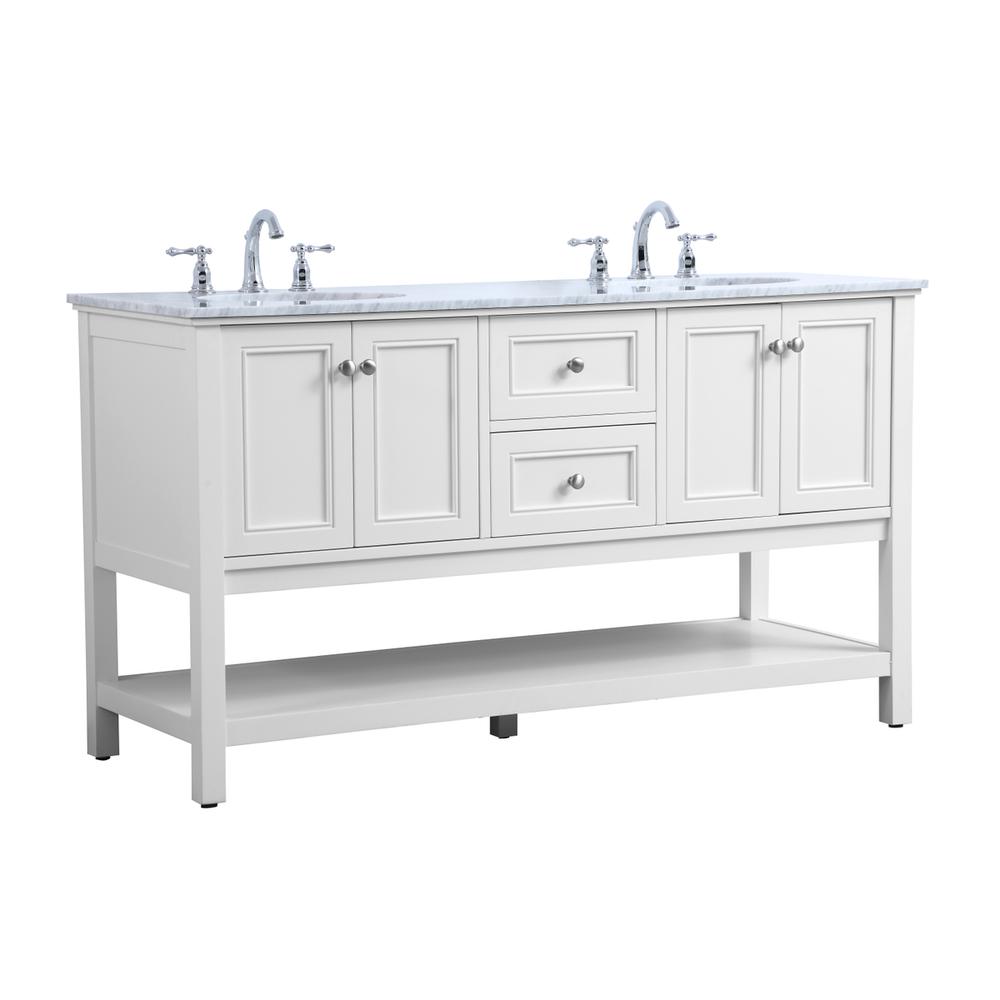60 in. double sink bathroom vanity set in White. Picture 13