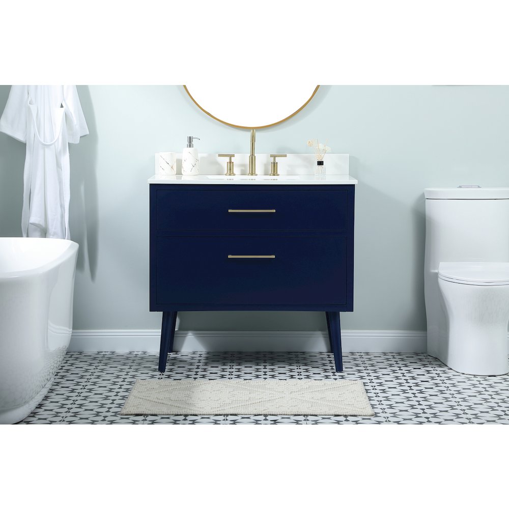 36 Inch Bathroom Vanity In Blue With Backsplash. Picture 2