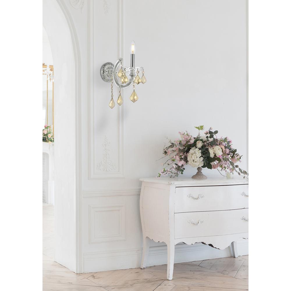 Maria Theresa 1 light Chrome Wall Sconce Golden Teak (Smoky) Royal Cut Crystal. Picture 7