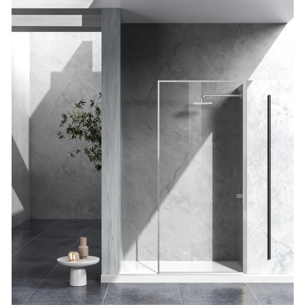 Fixed framed shower door 35 x 76 Brushed Nickel. Picture 1