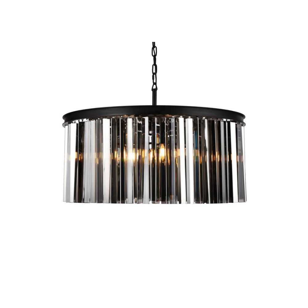 Sydney 8 light Matte Black Chandelier Silver Shade (Grey) Royal Cut Crystal. Picture 2