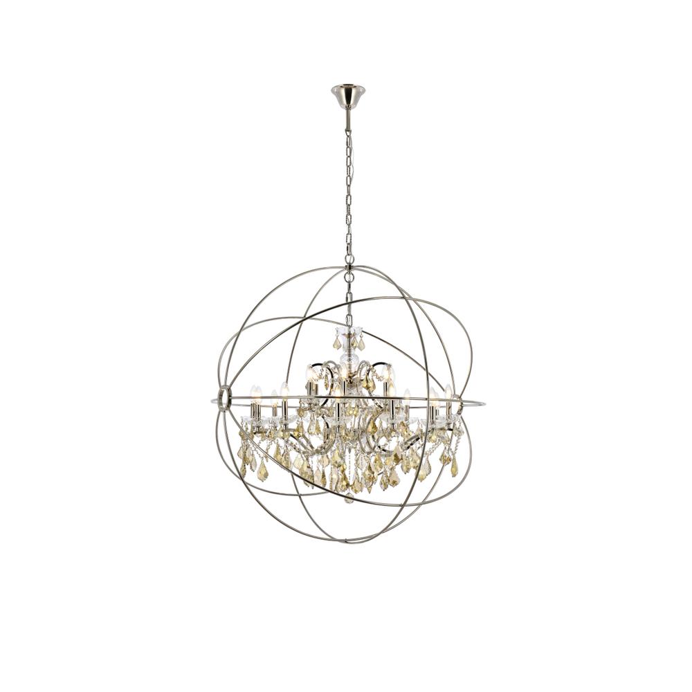 Geneva 18 light polished nickel Chandelier Golden Teak (Smoky) Royal Cut crystal. Picture 1