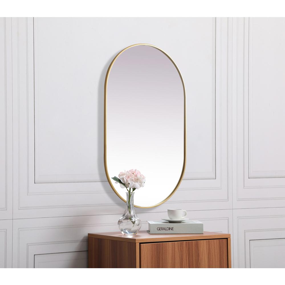 Metal Frame Oval Mirror 30x48 Inch in Brass. Picture 4