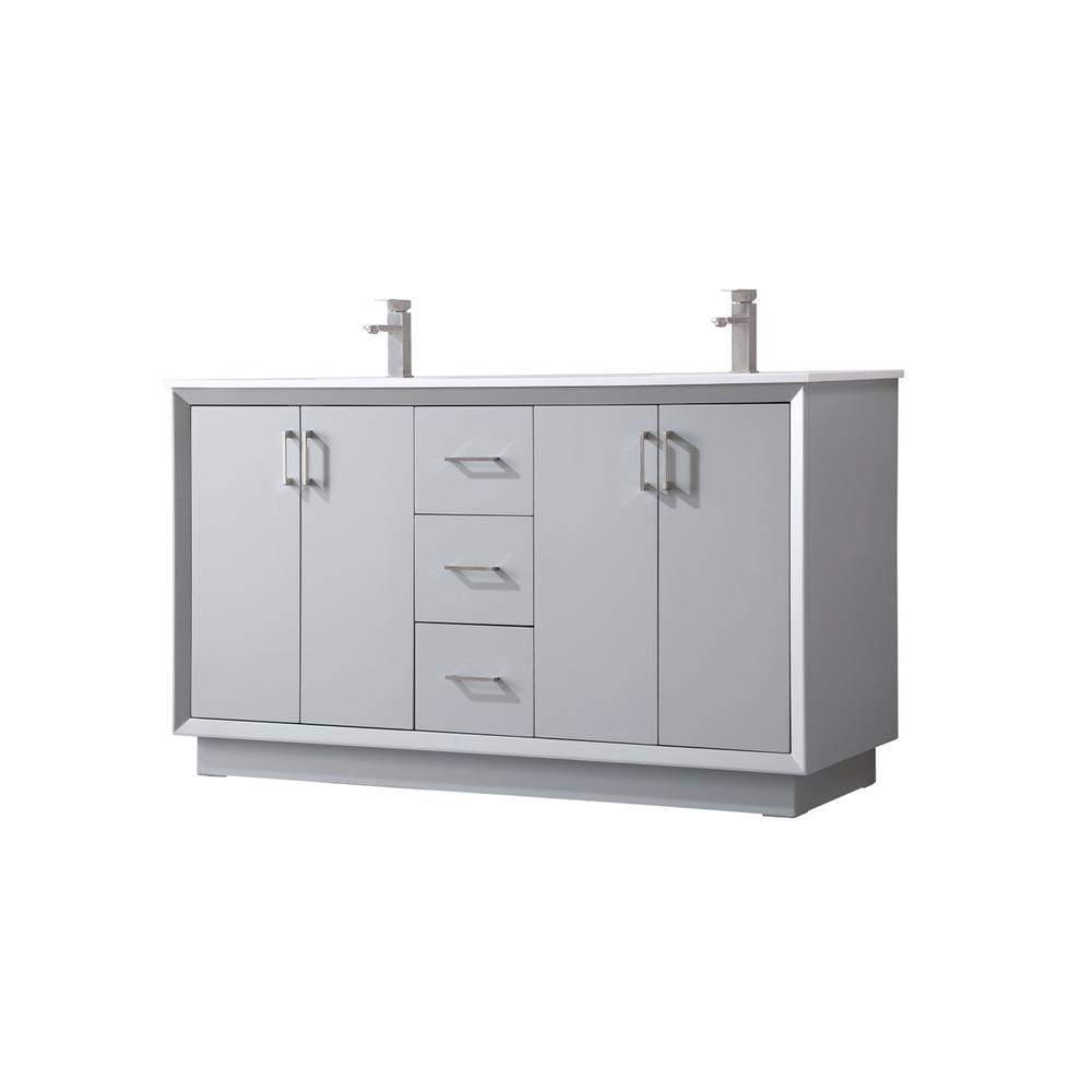 60 Inch Double Bathroom Vanity In Grey. Picture 7