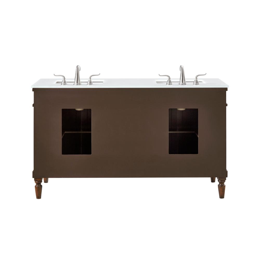 60 inch Single Bathroom vanity in Walnut with ivory white engineered marble. Picture 8