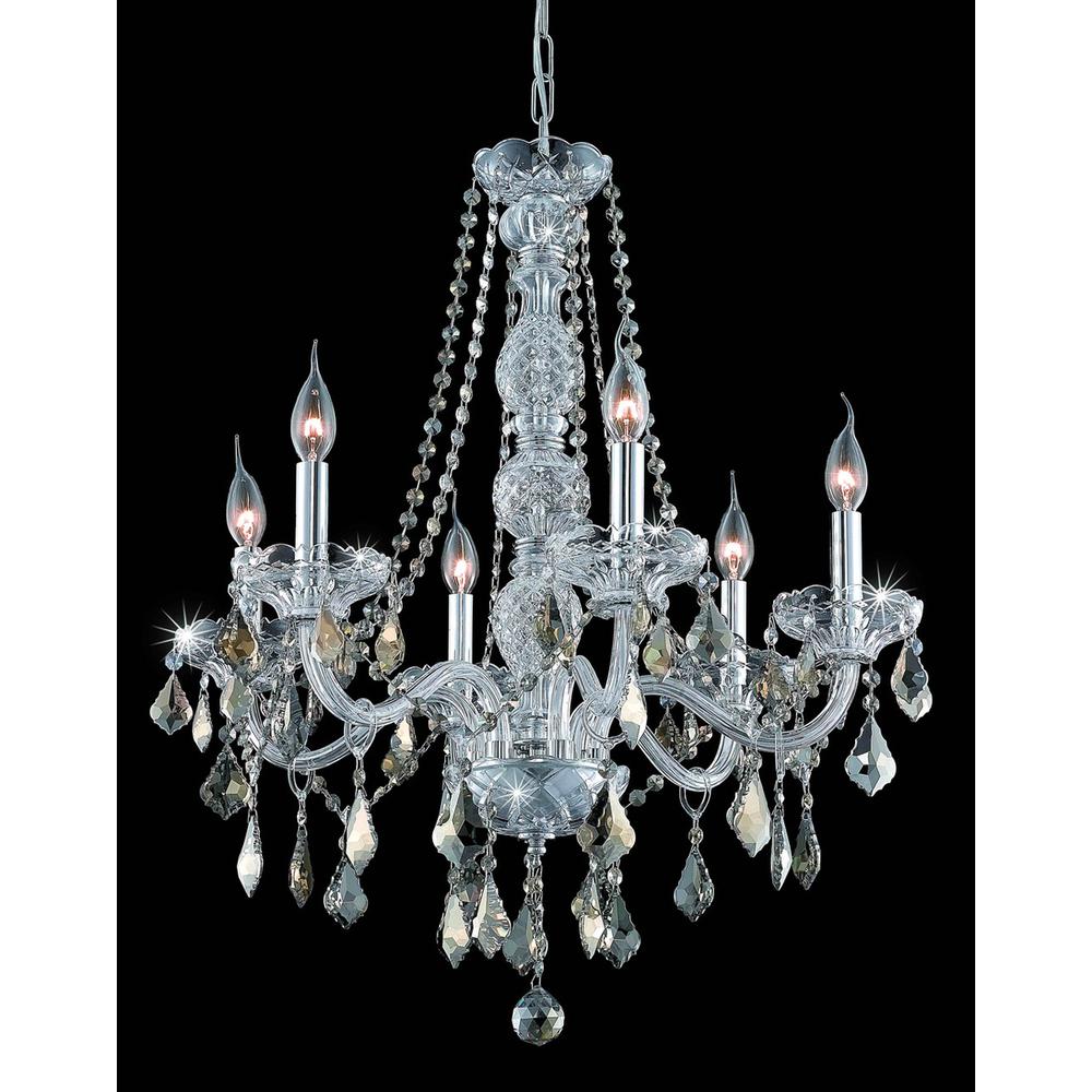 Verona 6 light Chrome Chandelier Golden Teak (Smoky) Royal Cut Crystal. Picture 1