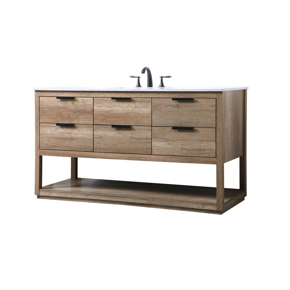 60 Inch SIngle Bathroom Vanity In Natural Oak. Picture 7