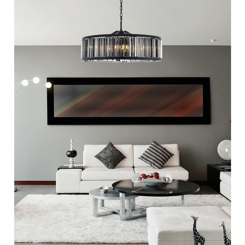 Chelsea 10 light Matte Black Chandelier Silver Shade (Grey) Royal Cut Crystal. Picture 8