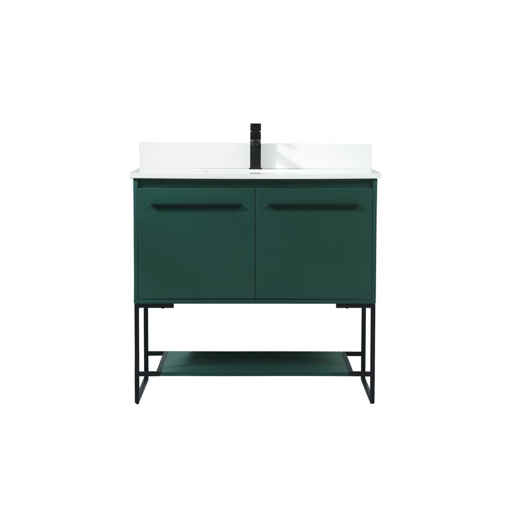 36 inch Single bathroom vanity in green with backsplash. Picture 1