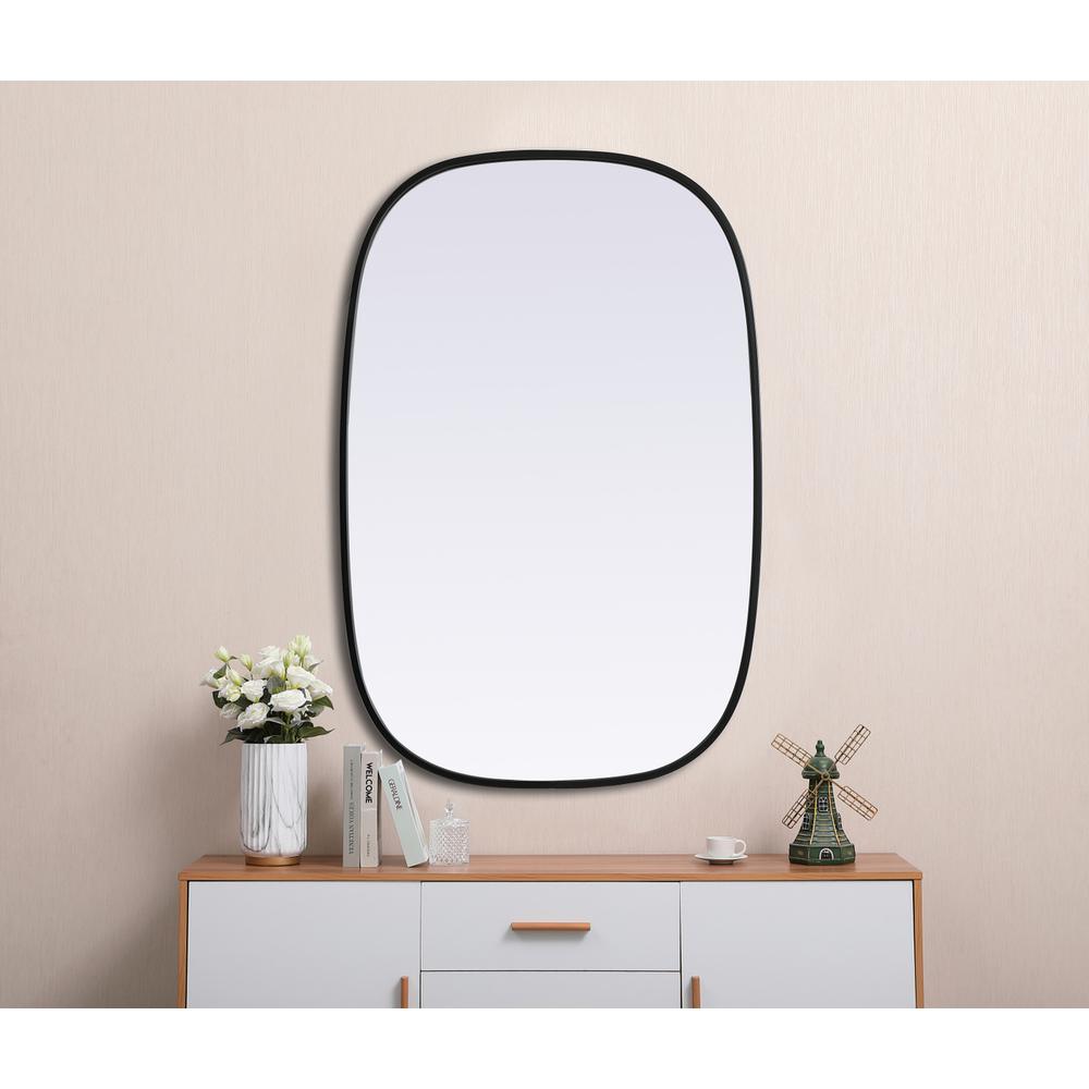 Metal Frame Oval Mirror 24x36 Inch in Black. Picture 3