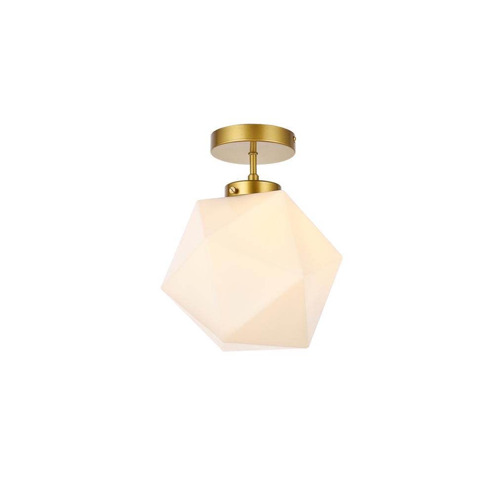 Lawrence 1 light brass and white glass flush mount. Picture 1