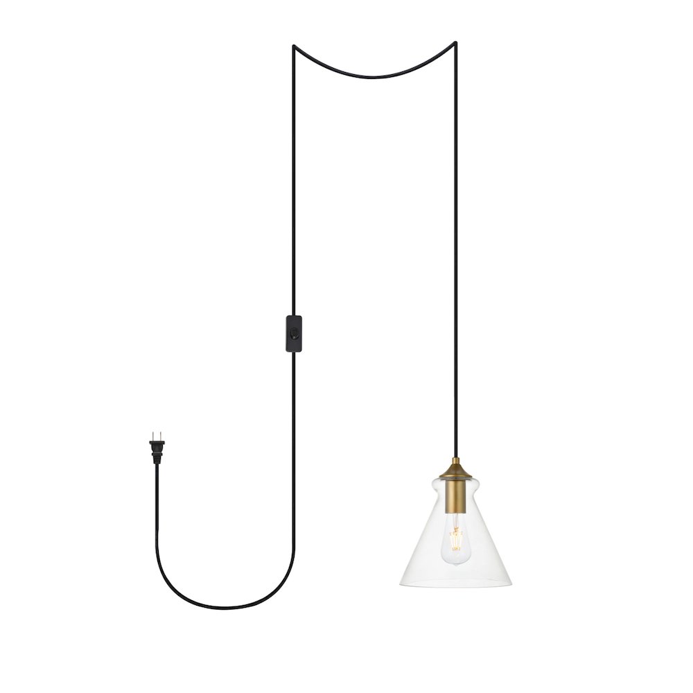 Destry 1 Light Brass Plug-In Pendant With Clear Glass. Picture 1