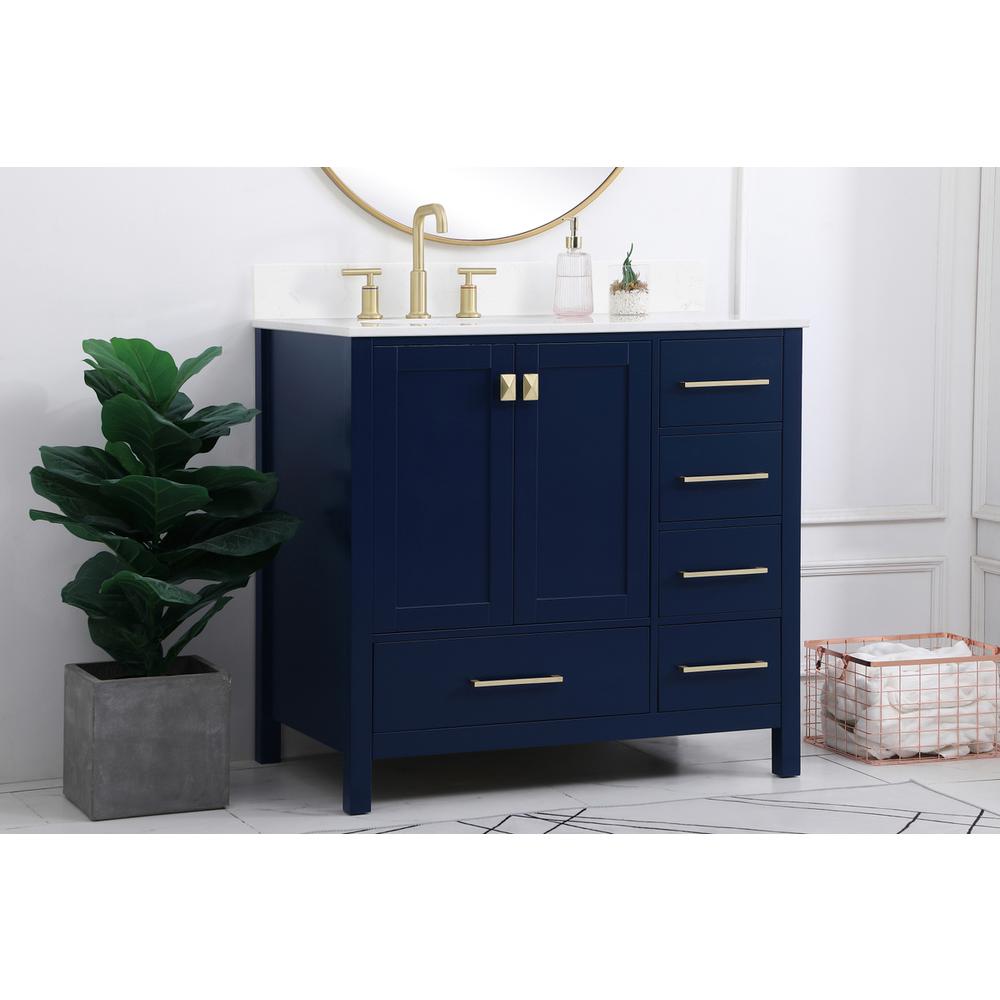 36 inch Single Bathroom Vanity in Blue with Backsplash. Picture 2