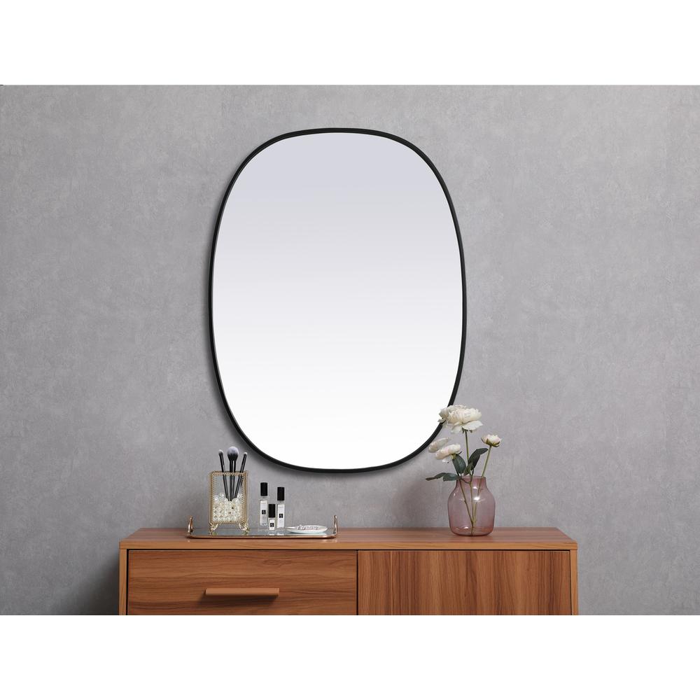 Metal Frame Oval Mirror 30x40 Inch in Black. Picture 3