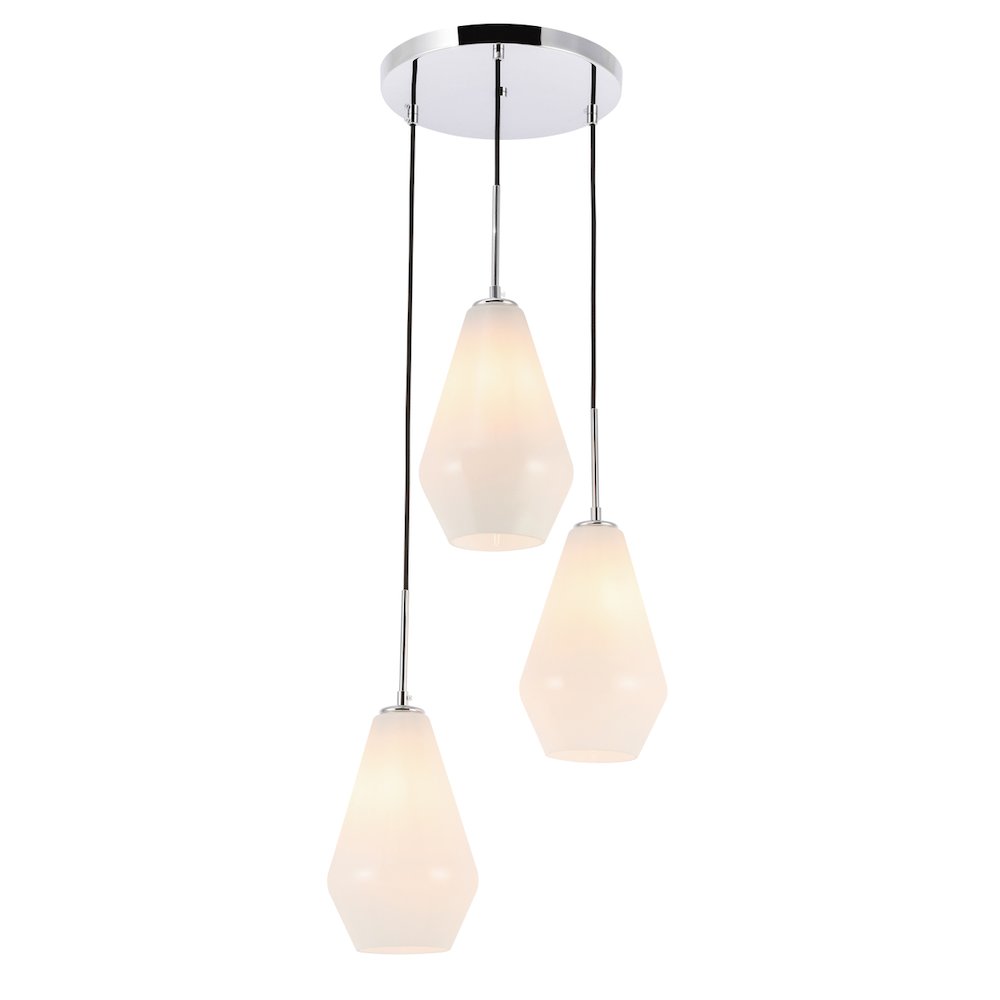 Gene 3 Light Chrome And Frosted White Glass Pendant. Picture 4
