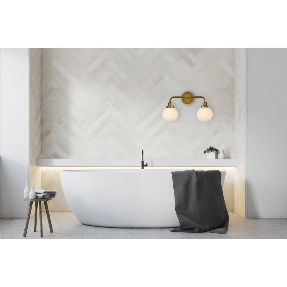Hanson 2 lights bath sconce in brass with frosted shade. Picture 7