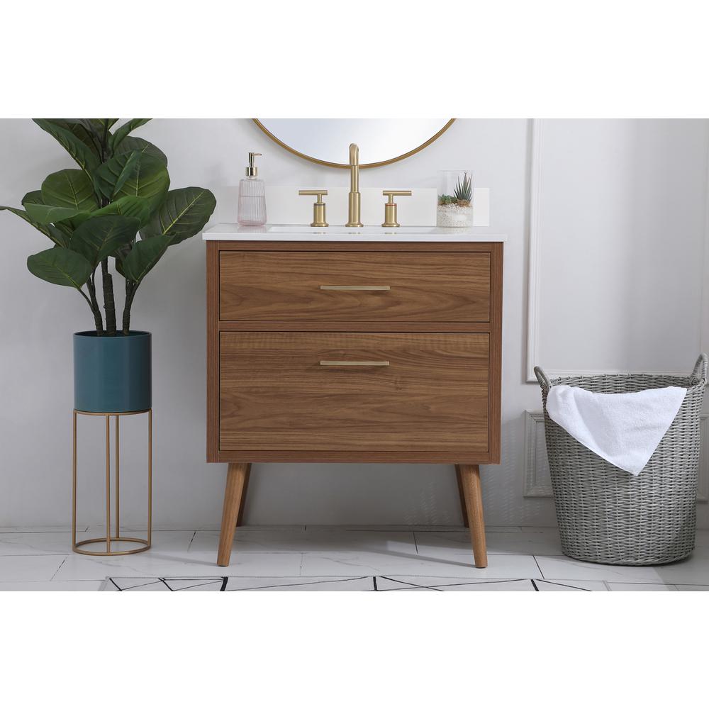 30 inch bathroom Vanity in Walnut Brown with Backsplash. Picture 14
