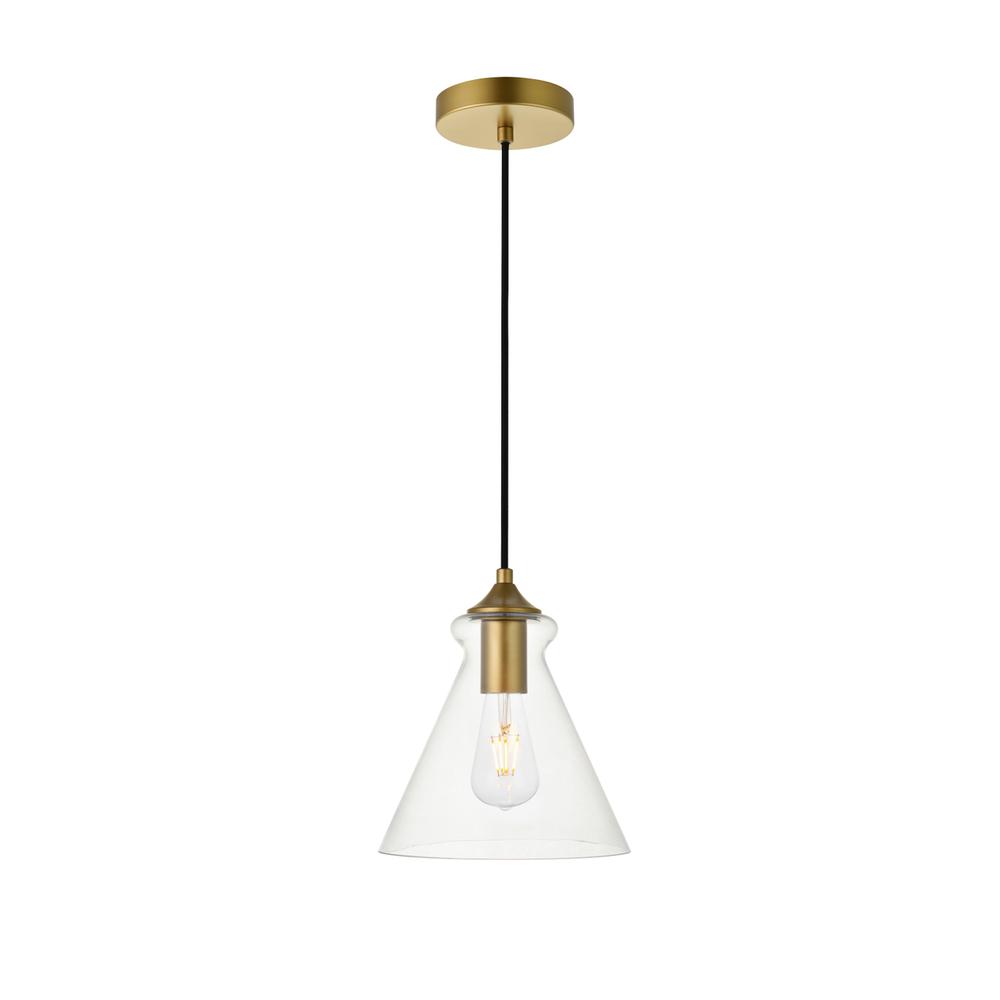 Destry 1 Light Brass Pendant With Clear Glass. Picture 1