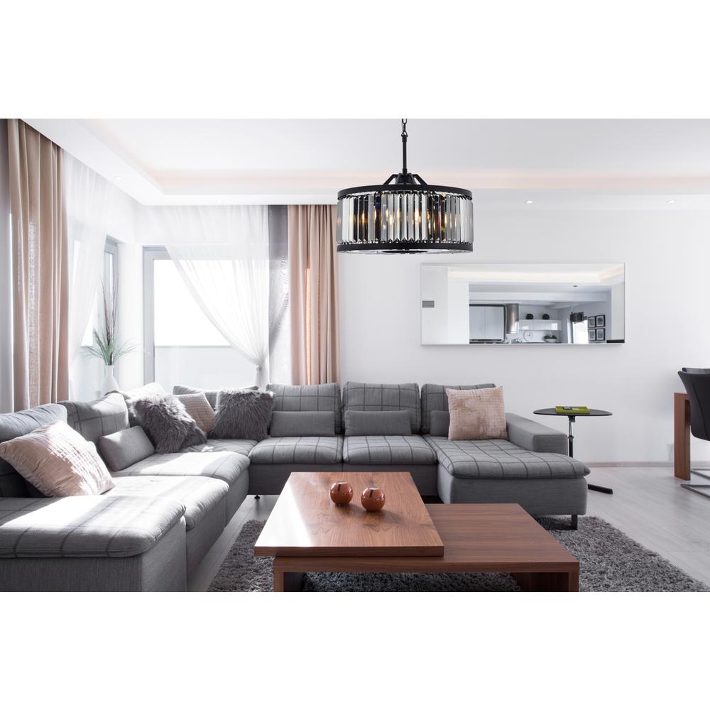 Chelsea 8 light Matte Black Chandelier Silver Shade (Grey) Royal Cut Crystal. Picture 7