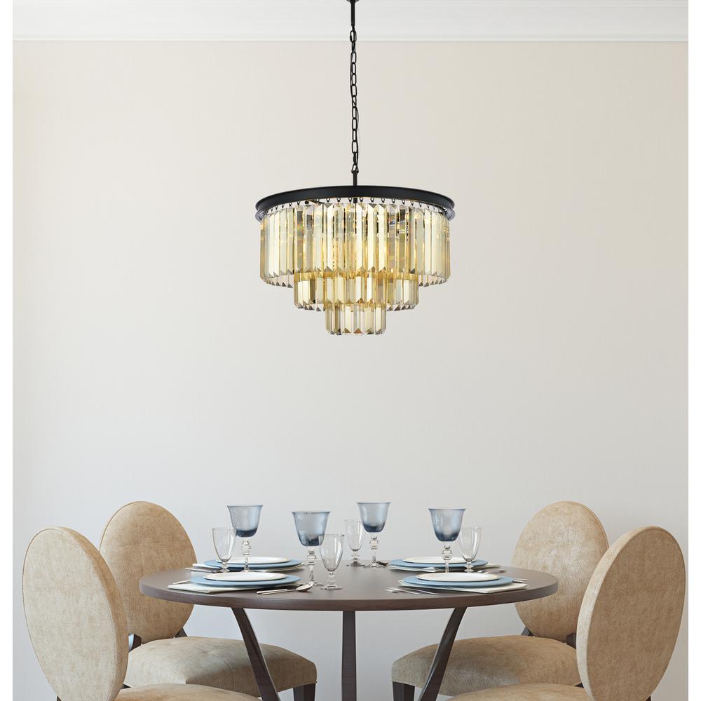 Sydney 9 light Matte Black Chandelier Golden Teak (Smoky) Royal Cut Crystal. Picture 8