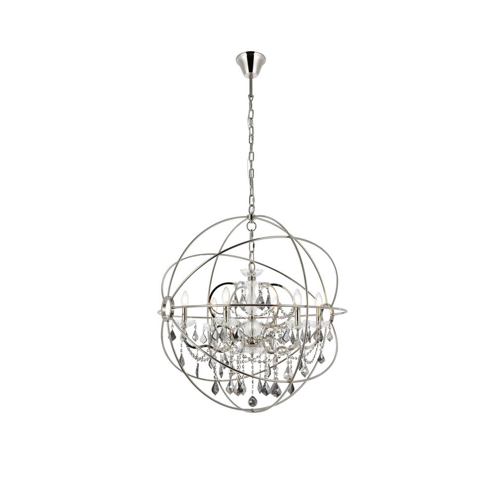 Geneva 6 light polished nickel Chandelier Silver Shade (Grey) Royal Cut crystal. Picture 1