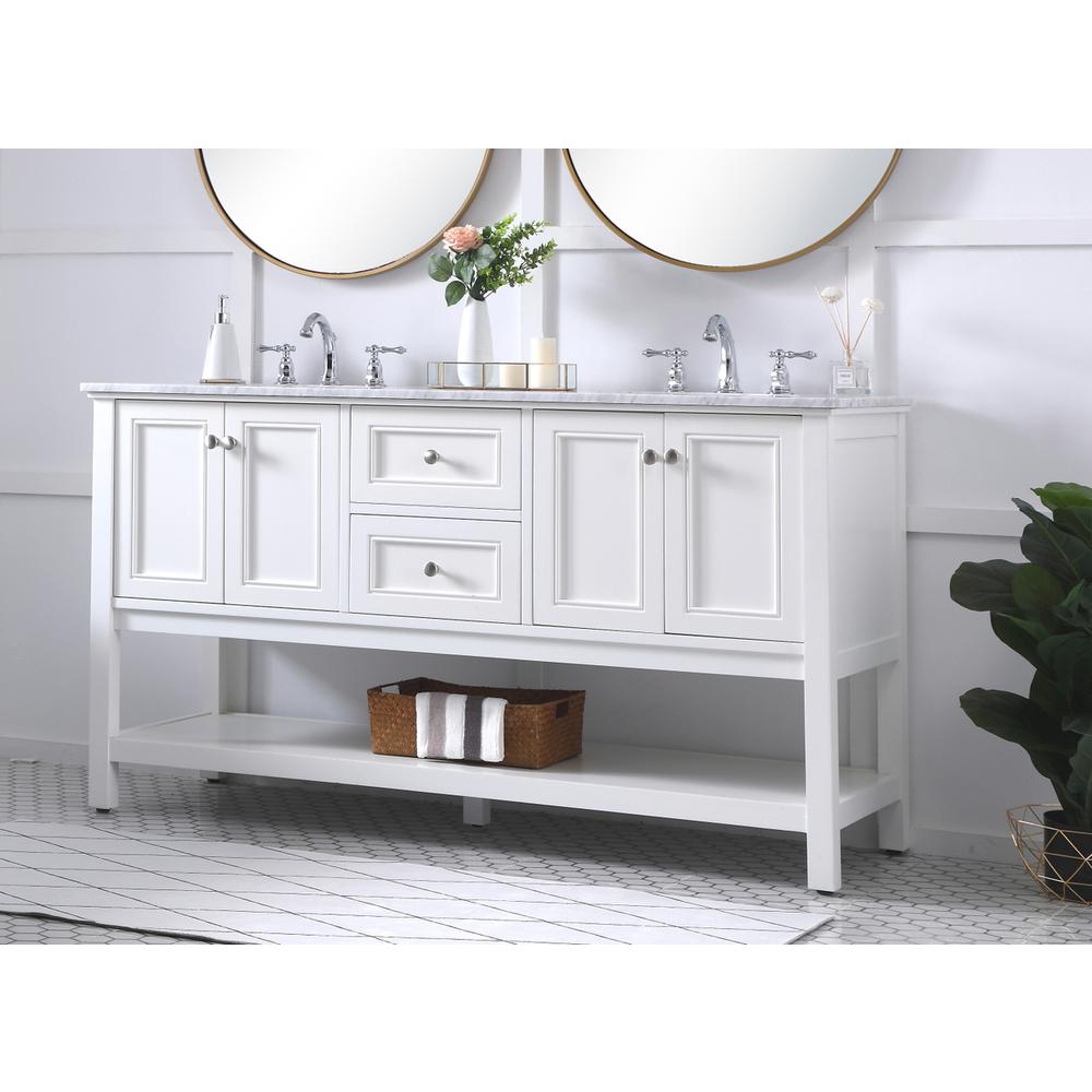 60 in. double sink bathroom vanity set in White. Picture 2