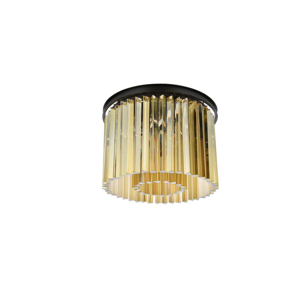 Sydney 6 light Matte Black Flush Mount Golden Teak (Smoky) Royal Cut Crystal. Picture 6