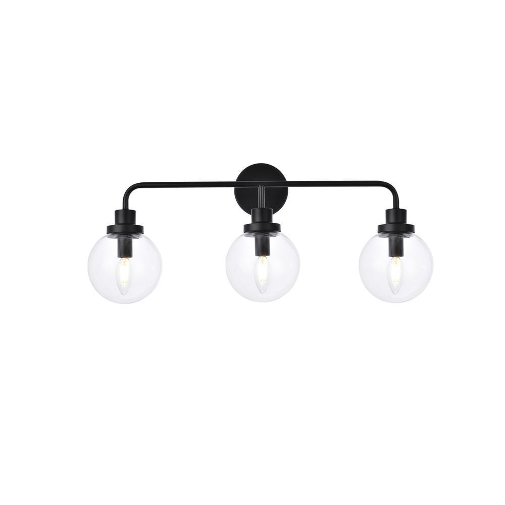 Hanson 3 lights bath sconce in black with clear shade. Picture 1