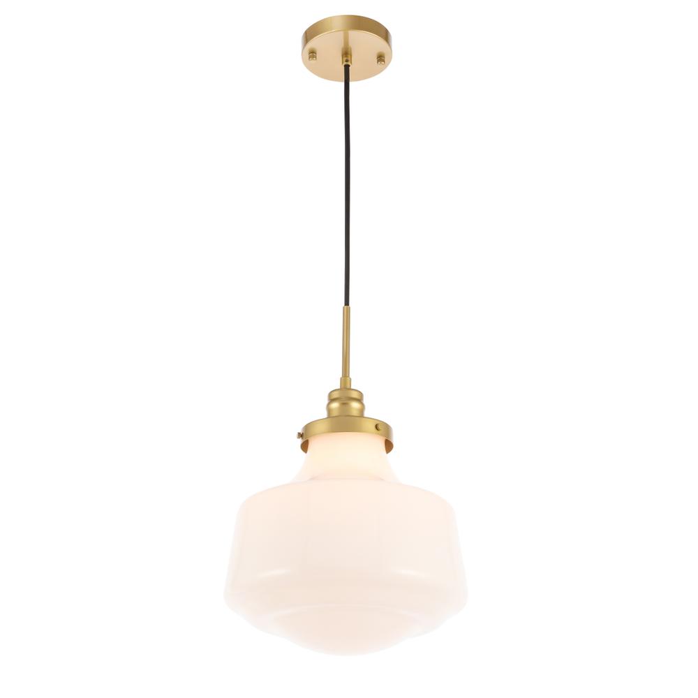 Lyle 1 light Brass and frosted white glass pendant. Picture 6
